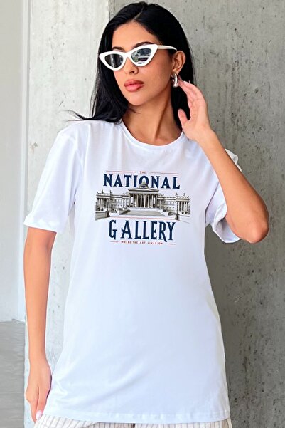 Blah Bela Nacionalna Galerija Štampano Oversize kroj Pamuk Ženska Majica - AI...