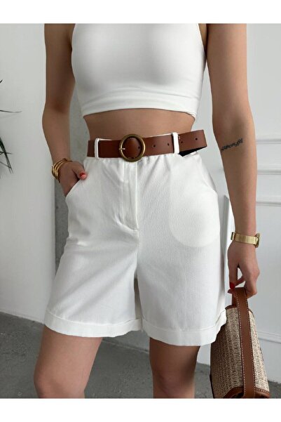 POZİGİ Kemerli Gabardin Kadın Şort