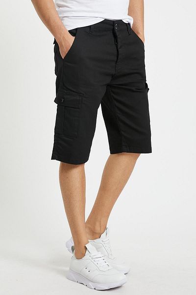 Domoda Jeans-Cargo-Shorts für Herren – Schwarz, Slim Fit, Stretch-Stoff, Seitentasche
