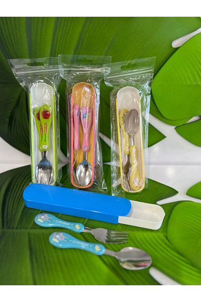 BuNeBox Metal Spoon and Fork with Silicone Handle - Food School Lunch Box Set