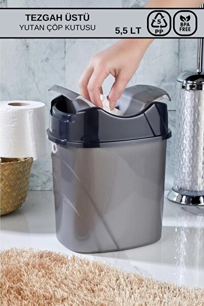 Poomy Gri-siyah Renkli 5,5 Litre Tezgah Üstü Yutan Çöp Kovası