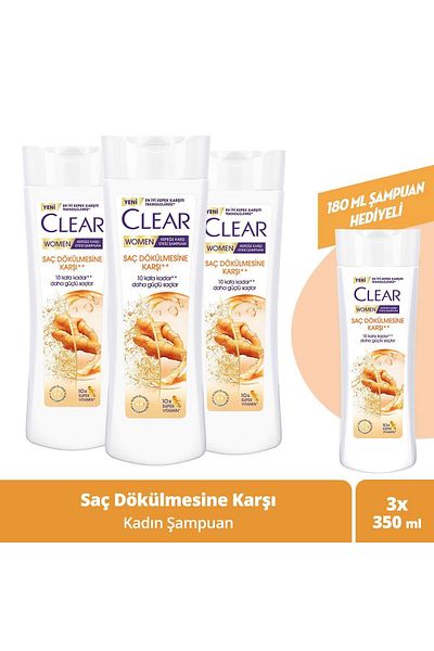Clear 350 ml x3 Anti-Hair Loss Shampoo for Women - Effective on Dandruff