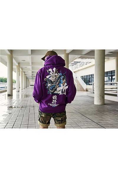 DEEPSENCE Ανδρικό φούτερ Purple Hooded - Χειμερινό, Πίσω εμπριμέ φίδι
