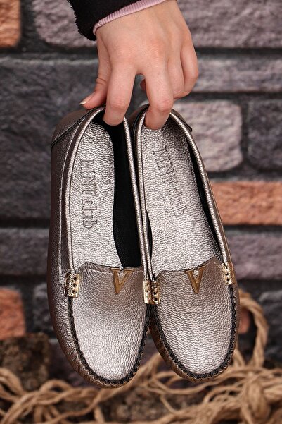 Vojo V Buckle Detailed Comfortable Light Sole Gray Skin Women's Ballerina Daily Shoes