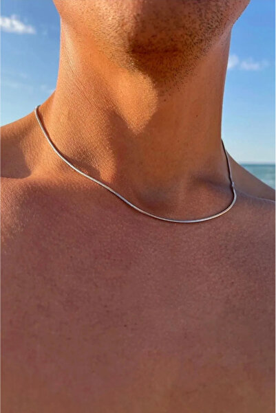 faseb Unisex Paslanmaz 316L Çelik İnce Italyan Yılan Model Gümüş Kolye Çelik Zincir 45 Cm