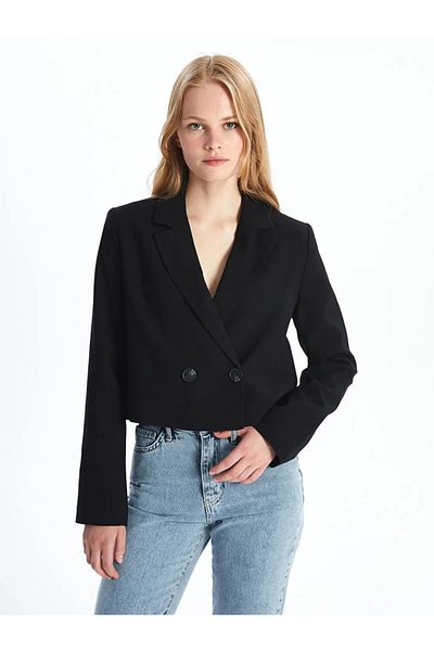 LC Waikiki Lcw Vision New Black Straight Long Sleeve Crop Women's Blazer Jacket