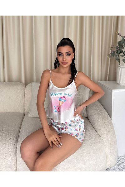 Maxpera Set pantaloni scurți cu curele de frânghie pentru femei din satin - 7014