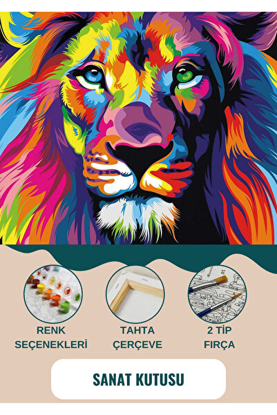 SANAT Sayılarla Boyama & Hobi Seti - Renkli Aslan- Fırça Boya Duvara Asma Apa...