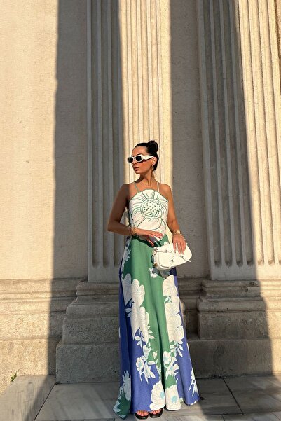 Seda Yalçın Atelier PoSitano Coloured Linen DreSS - Back Tie and Floral Pattern