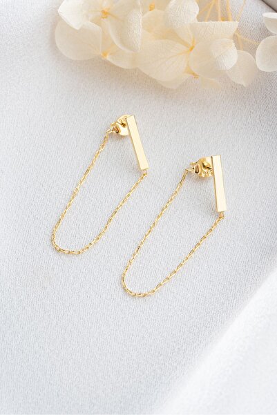 Silvano Jewelry 925 Ayar Gümüş Gold Zincir Küpe