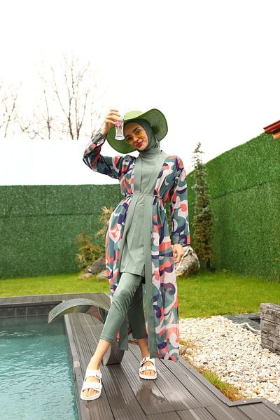 ButikKardelen Camellia Hijab Swimsuit - Patterned on 5 Pieces, Model 10363