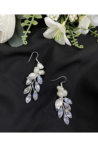 DesaAccessories Tamamen El Yapımı Doğal Inci Taşlı Nişan, Gelin Küpesi