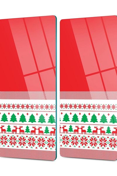 Decovetro Red Plaid Patterned Glass Coffee Table Plate - Set of 2 30 x 15 cm