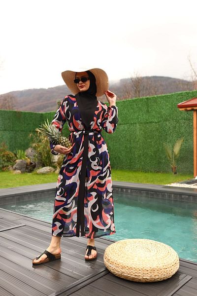 ButikKardelen Camellia Hijab Swimsuit - Patterned on 5 Pieces, Model 10363