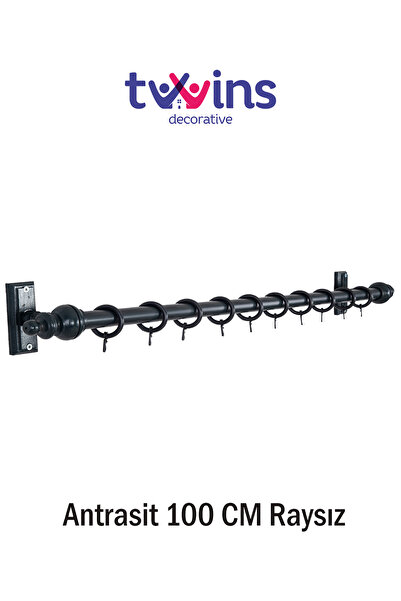 Twins Decorative Antrasit Raysız Ahşap Rustik Perde Askısı - 100 Cm