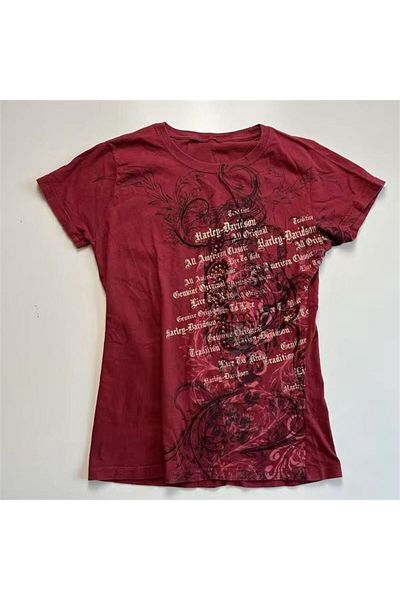 Karakedi HarajuKu SKull Patterned Red Short Sleeve Half Body
