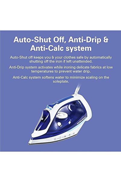 Hamilton Beach Steam Iron 2500W, Ceramic Soleplate, Auto-Shut Off, Vertical Steam,Water Spray,Steam Shot, Dry,300ml
