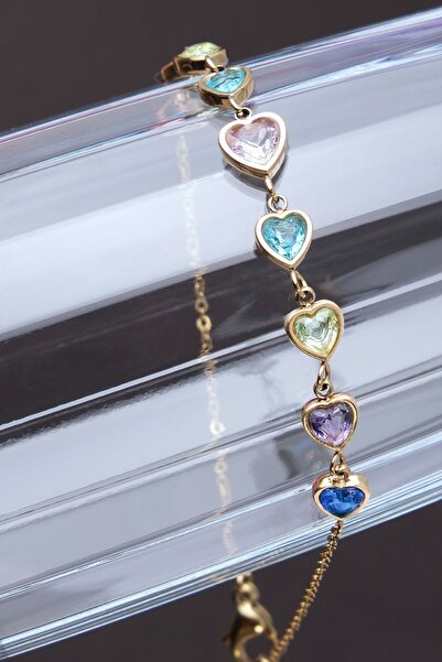 Chillin' VIP القلب الملونة الزركون حجر الذهب سوار أنيق مضاد للحساسية غير تشويه رقيقة