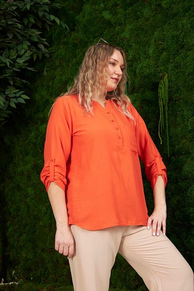 RMG Orange Plus Size High Collar Blouse