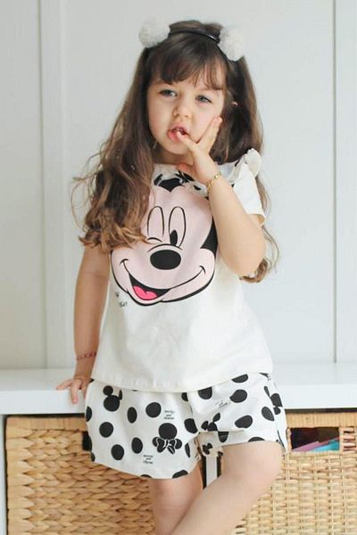 DENİMİNİ Girl's Double Suit - Full Print Figure, Ecru DNM108