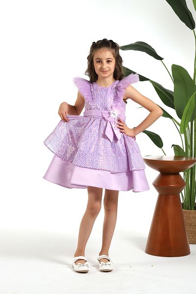 MİSS RAİN Sequin Sequined ruffle PaddinG LooK Sleeve Detailed EveninG Dress for Girls