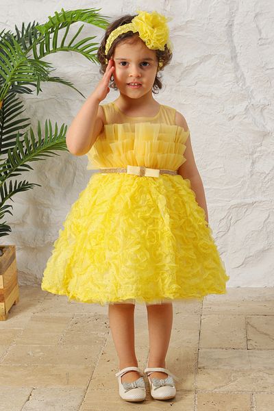 MİSS RAİN Girls' Evening Dress wiTh Ruffle DeTail and Tulle PaTTern