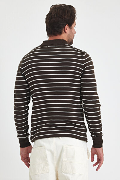 Tarz Cool Polo Neck Men's Knitwear Sweater - Stripe Detailed