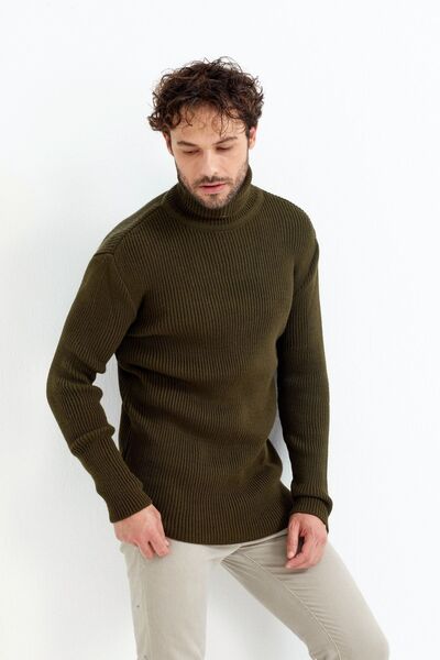 Tarz Cool Khaki Turtleneck Sweater -trzcm7781r05