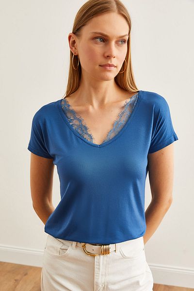 Olalook Жіноча блузка з віскозного мережива Salas Indigo BLZ19000873