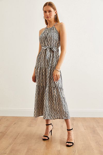 Olalook Γυναικείο φόρεμα βισκόζης με γιακά μαύρο halter - ELB- 19001548