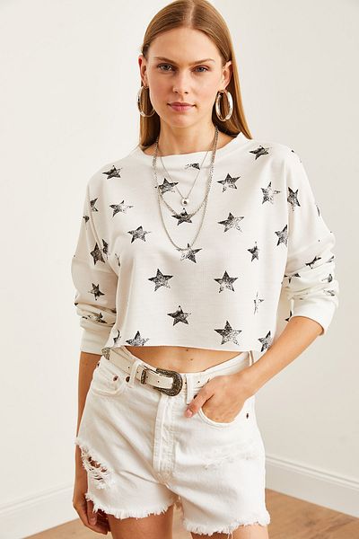 Olalook Φούτερ White Printed Foil Crop - SWT- 19000652