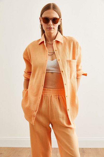 Olalook SalMon Color Oversize dámská mušelínová košile - GML- 19001217