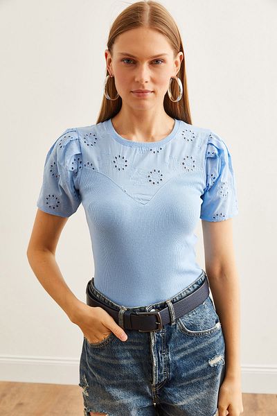 Olalook Strechy Cotton Baby Blue Γυναικεία Μπλούζα - Κοντό μανίκι, Fisto Robe BLZ- 19002656