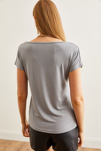 Olalook Γκρι Δαντέλα Viscose Γυναικεία Μπλούζα - BLZ- 19000873
