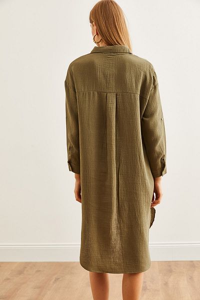 Olalook Φόρεμα KHaki Muslin Shirt - Oval Slit, ELB- 19002243