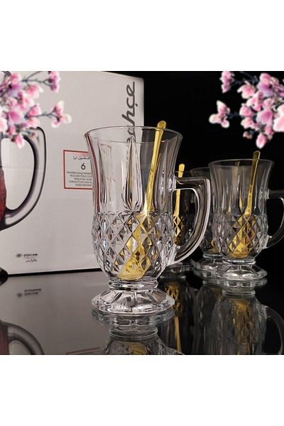 Paşabahçe طقم فناجين شاي وملعقة صغيرة بمقبض اسطنبول 12 قطعة
