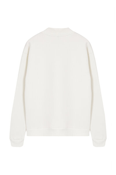 Trendyol Collection Fleecová mikina Ecru Oversize na zip – stojáček Tmnaw25Sw00031