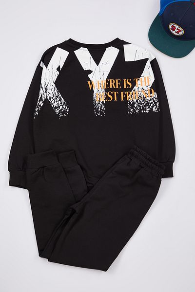 TRENDYOLKIDS Cotton Slogan Black Knitted Set - Tkdaw25Au00009