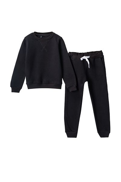 TRENDYOLKIDS Knitted Printed Black Bottom-Top Set - TKDAW25AU00017