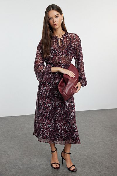 Trendyol Collection Színes virágmintás derékra nyíló maxi ruha - bélelt, TWOAW25EL00179