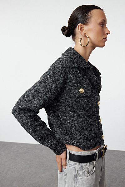 Trendyol Collection Cotton Anthracite Soft Knitwear Cardigan - Twoaw25Hi00200