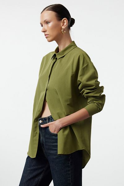 Trendyol Collection Cotton Dark Khaki Shirt - bő szabású TWOAW20GO0107