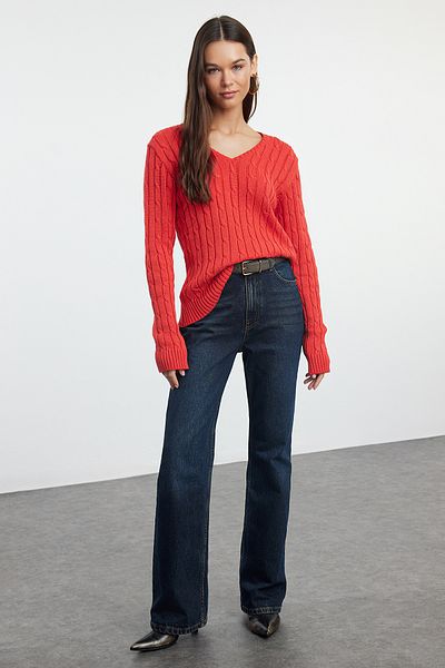 Trendyol Collection Red Cotton Knitwear Basic Sweater - TWOAW25KZ00249