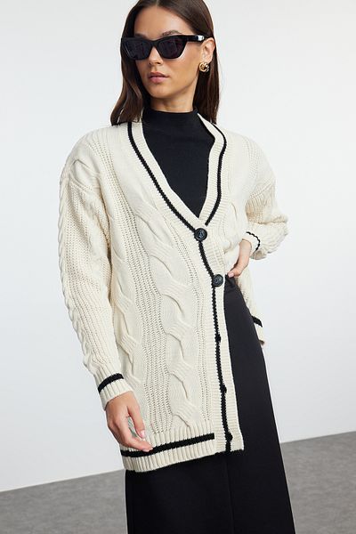 Trendyol Modest Плетена жилетка с кремава коса - TCTAW25TH00005