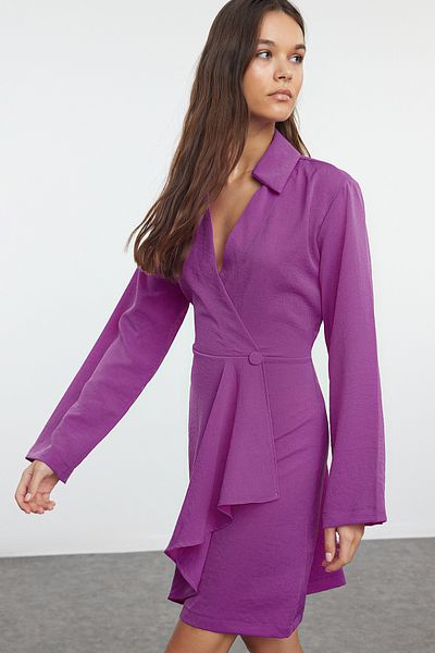 Trendyol Collection Δαμασκηνί υφαντό ίσιο φόρεμα - TWOAW24EL00369