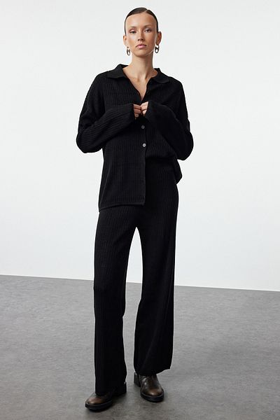 Trendyol Collection Póló nyakú fekete kötöttáru szett - TWOAW25AU00049
