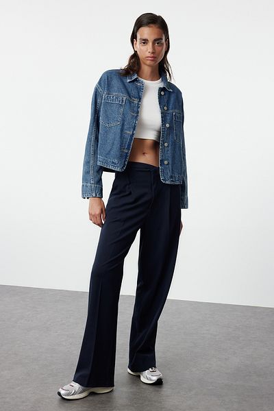 Trendyol Collection Джинсова куртка синя Деталь зшивання TWOAW25CE00017