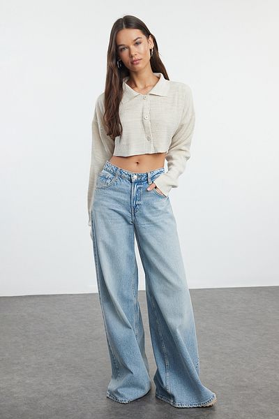 Trendyol Collection Polo Neck Stone Crop Knitwear Cardigan - TWOAW25HI00063