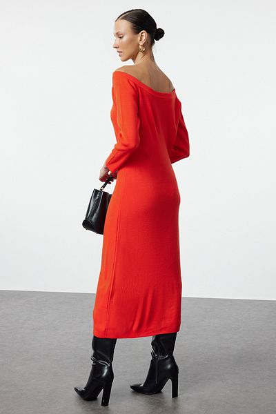 Trendyol Collection Knitwear Boat Neck Midi Dress - Red Twoaw25El00043