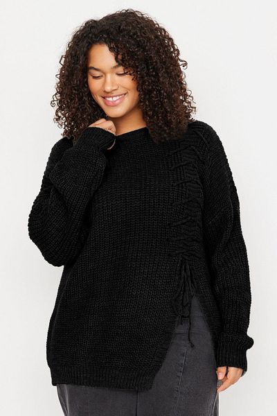 Trendyol Curve Black Cross Lace Detailed Knitwear Sweater Tbbaw23An00052